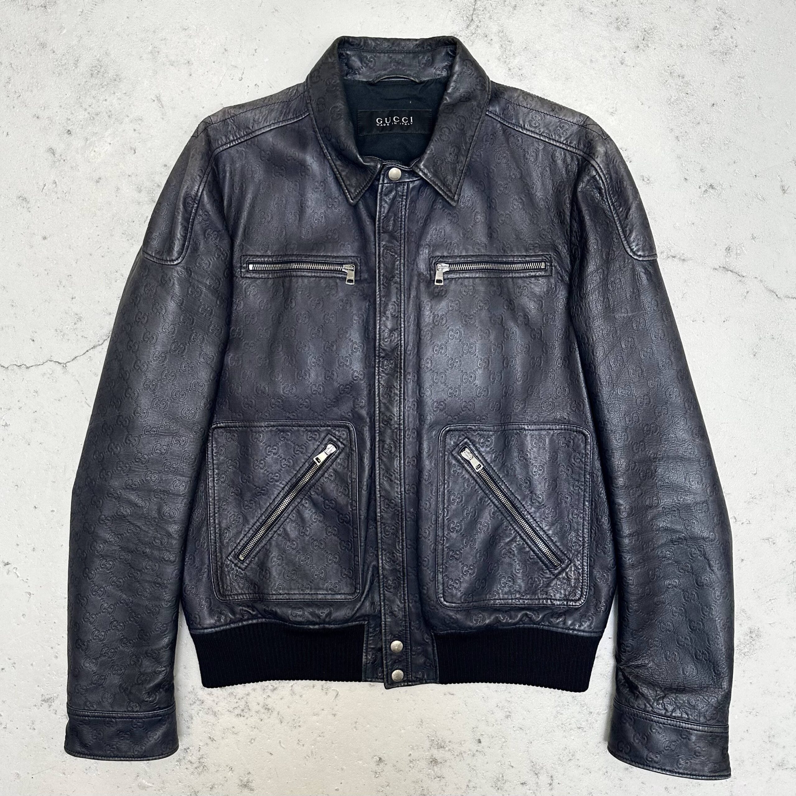 Gucci by Tom Ford Leather Monogram Moto Jacket, 2002 at 1stDibs